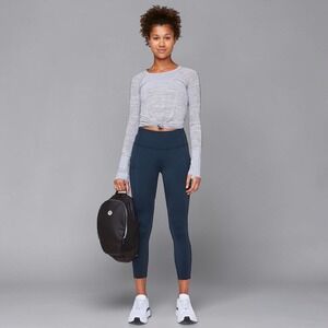 Lululemon Fast & Free HR Crop II 23" True Navy Sz 10 Nulux Pockets